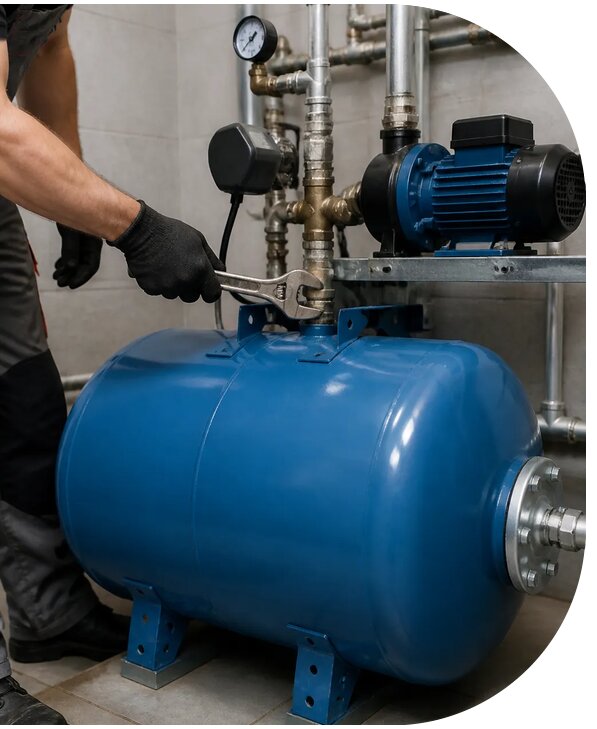 Монтаж гидроаккумулятора системы водоснабжения в Волхове